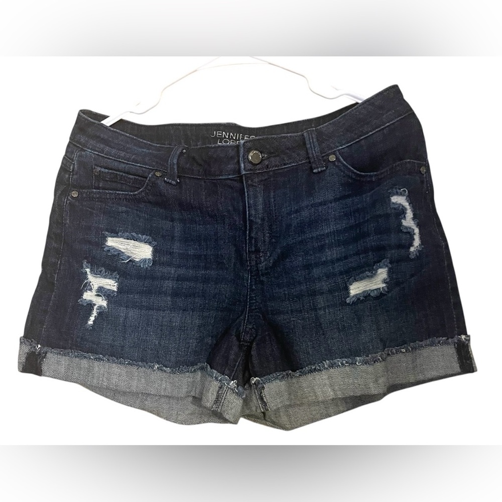 🤍💎💎Jennifer Lopez Dark Blue Distressed Jean Shorts - Picture 3 of 12